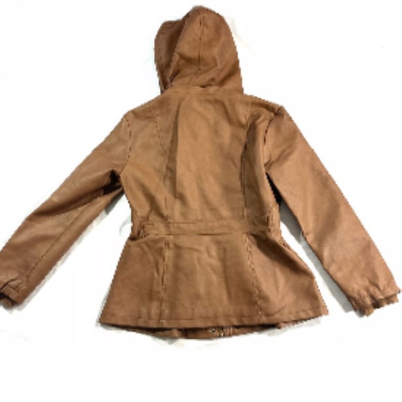 Cavalini vegan leather jacket brown full zip hooded medium - Picture 5 of 5